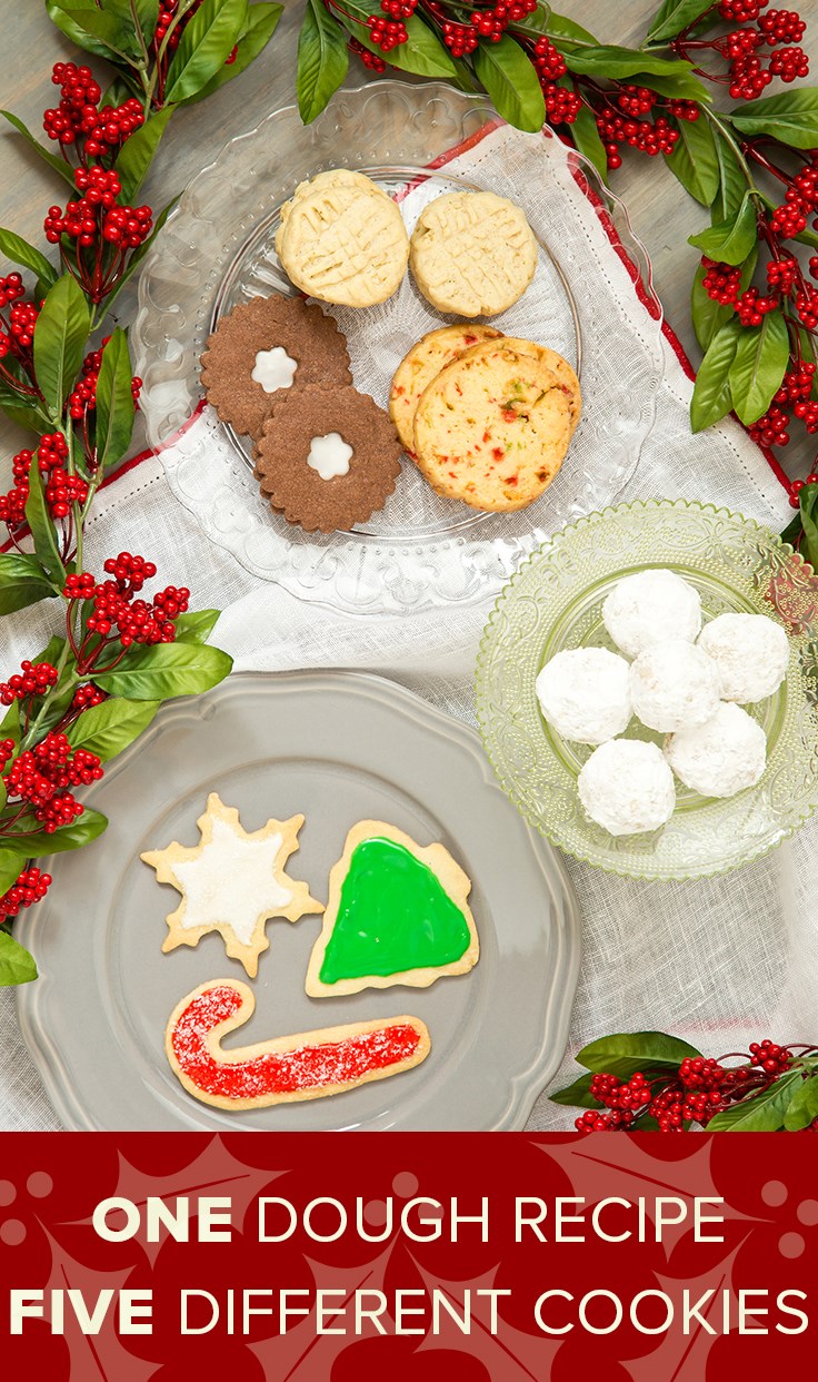Uno dough recipe makes five different holiday cookies!