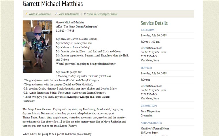 개럿 Matthias obituary