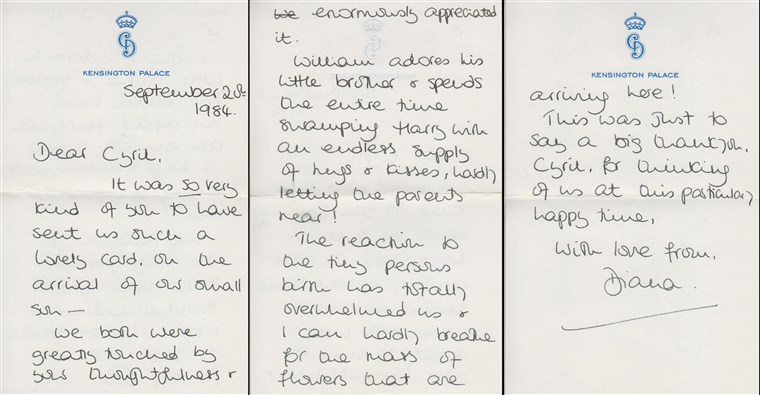 공주님 Diana letters to her friend Cyril Dickman, a steward at Buckingham Palace.