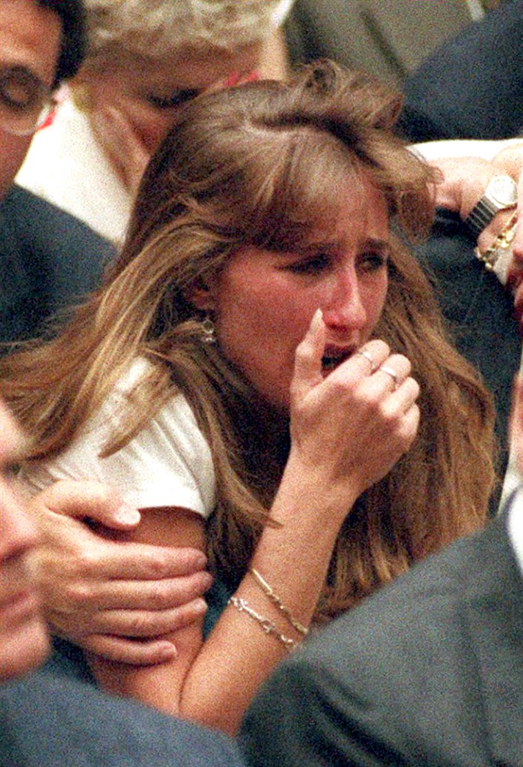 Kim Goldman cries after Simpson's verdict is read in court, 20 years ago. 