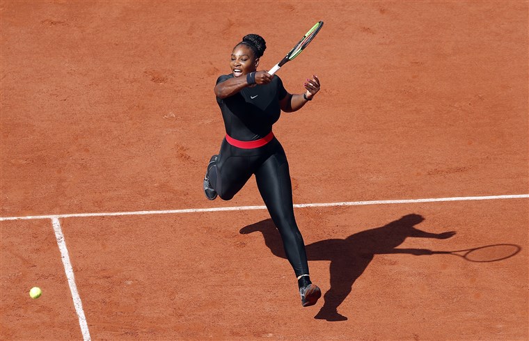 セレナ Williams in a black catsuit at the 2023 French Open