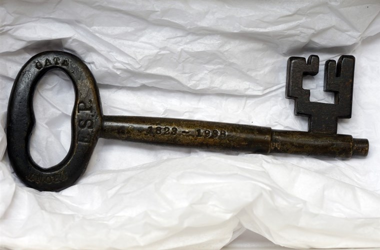 에이 key to the original front gate at the Eastern State Penitentiary in Philadelphia. 