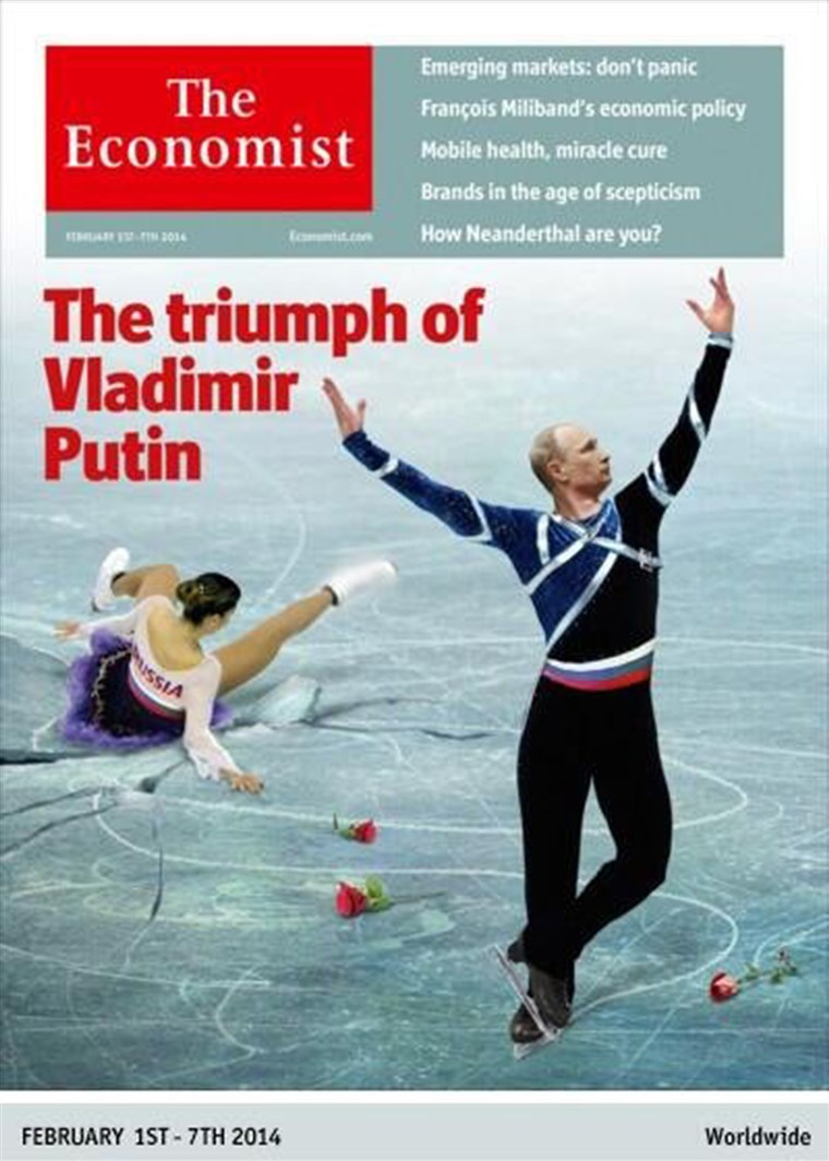 그만큼 Feb. 1 issue of The Economist also depicts Putin as a figure skater, leaving the symbolic 