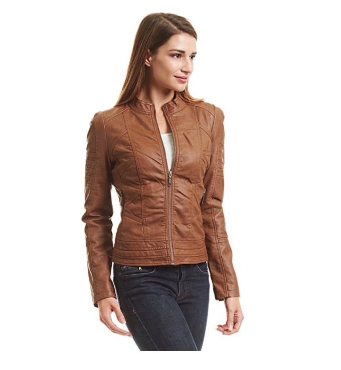 Terbaik leather jacket: tan fitted leather jacket