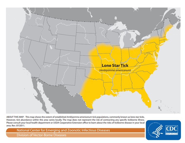Peta of the spread of the lone star tick