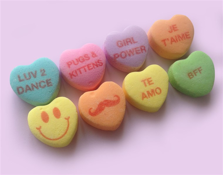 이 year's new candy hearts by NECCO feature some popular phrases.