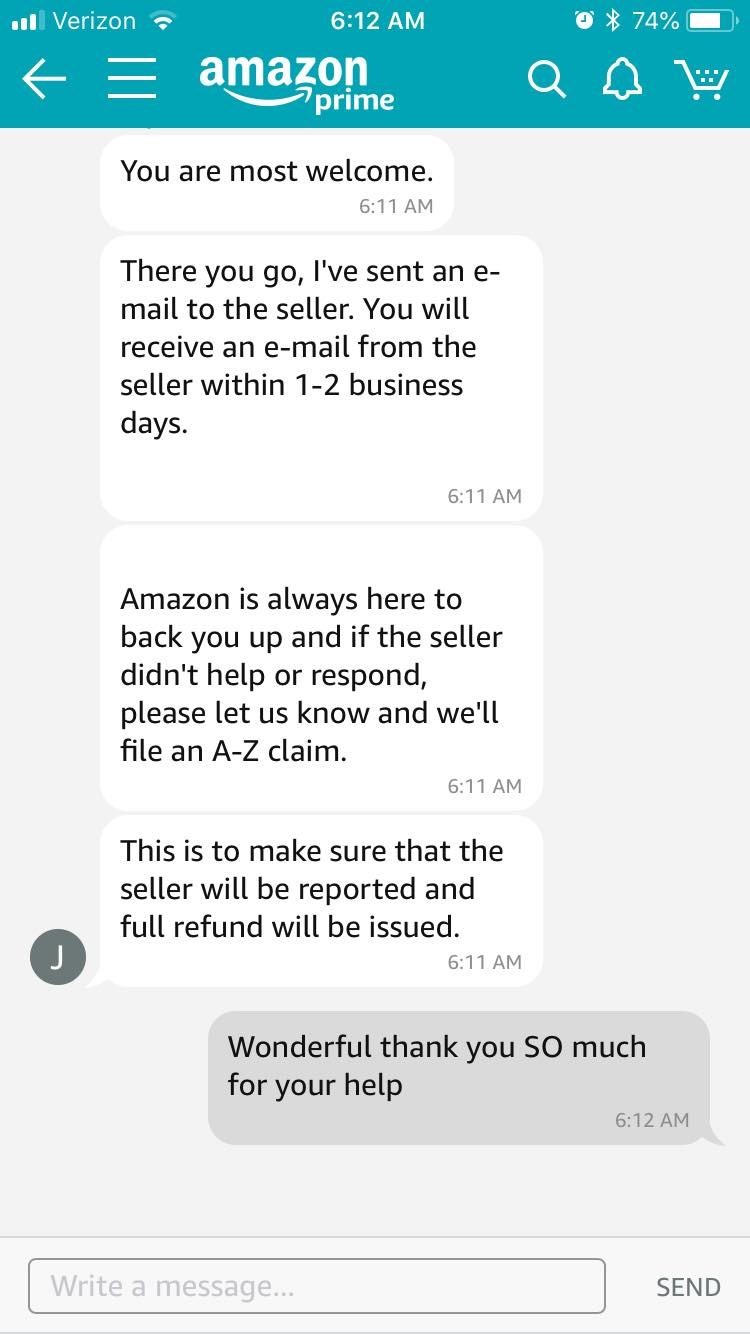 tangkapan layar of customer and Amazon customer service rep chatting