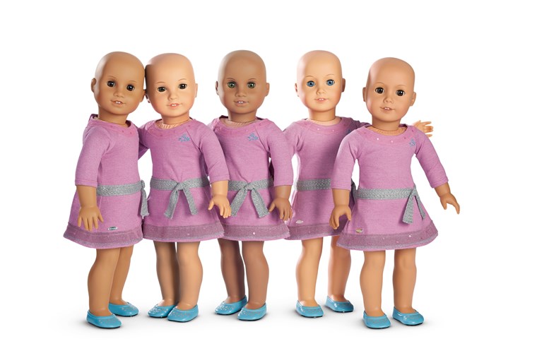 americano Girl offers an entire line of dolls without hair as a part of their Truly Me collection.