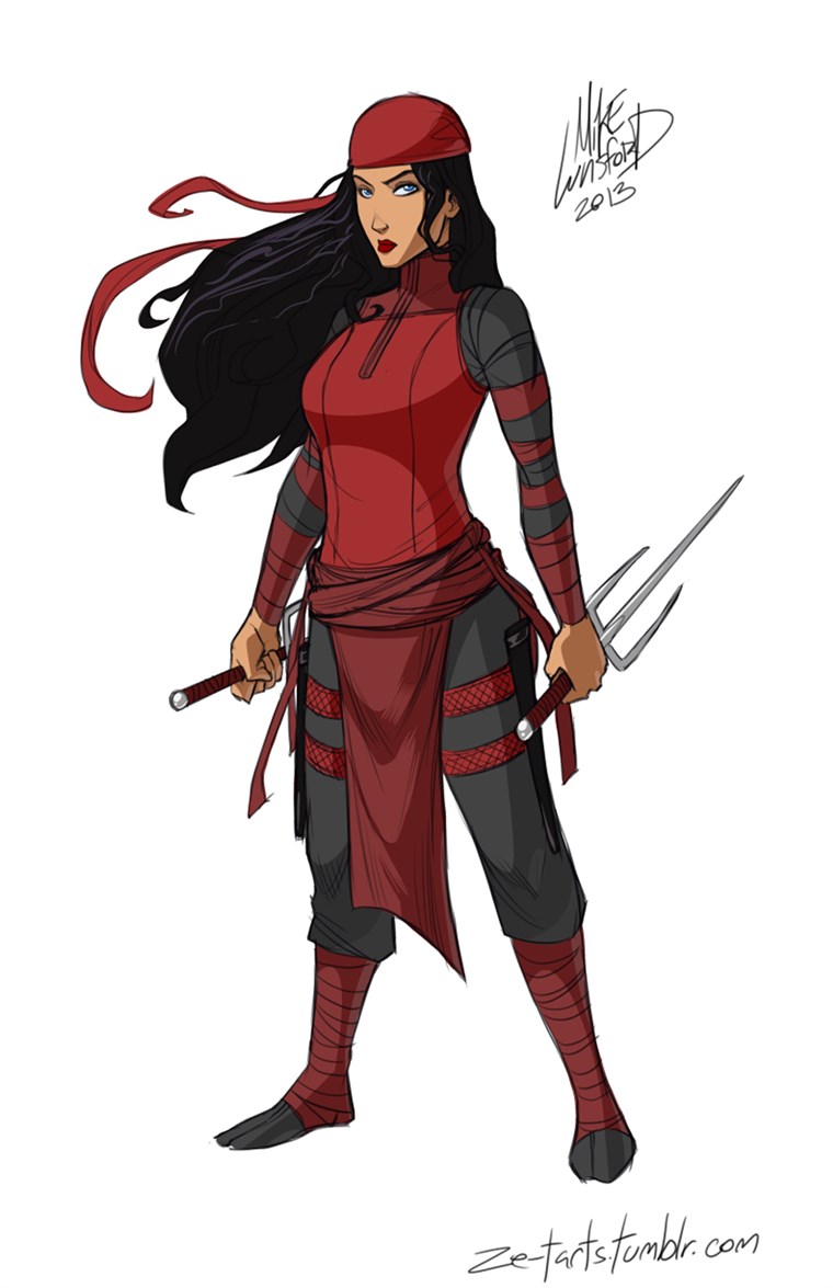 Elektra, dressed (practically) for battle.